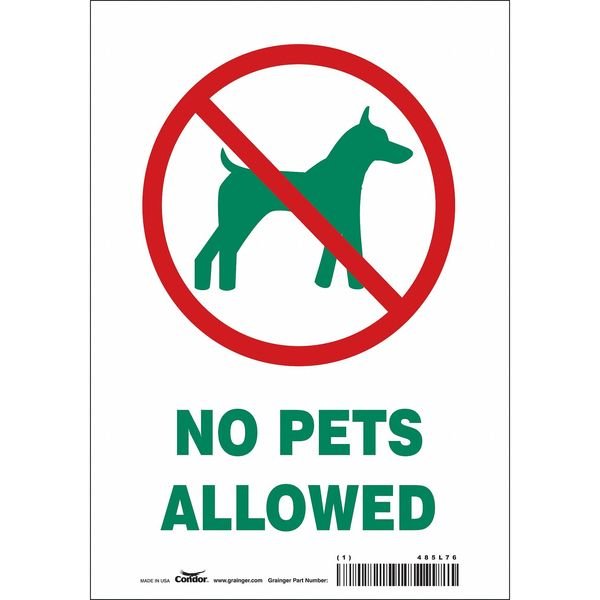 NO PETS ALLOWED, 7 in W x 10 in H, Horizontal Rectangle, Vinyl, 485L76, Condor, Mfr#: 485L76