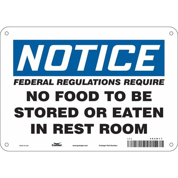 FEDERAL REGULATIONS REQUIRE NO FOOD TO BE STORED OR EATEN IN REST ROOM, 10 in W x 7 in H, 485N17, Condor, Mfr#: 485N17