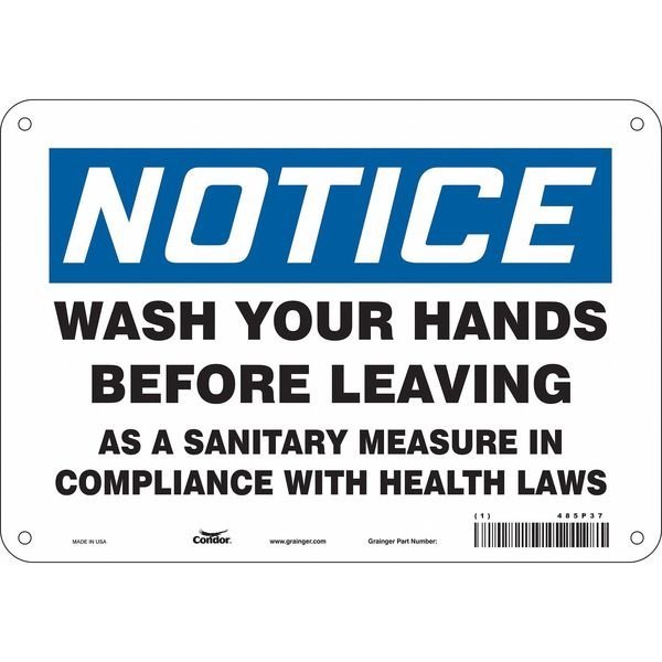 WASH YOUR HANDS BEFORE LEAVING AS A SANITARY MEASURE…, 7 in H x 10 in W, Polyethylene, 485P37, Condor, Mfr#: 485P37