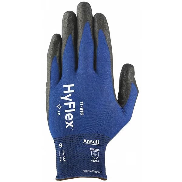 Foam Nitrile Coated Gloves, Palm Coverage, Black/Blue, 9, PR, ANSELL, Mfr# 11-816