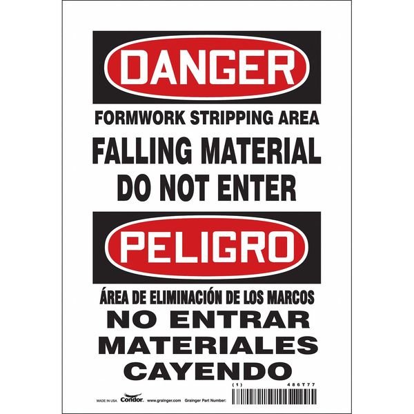 Danger, FORMWORK STRIPPING AREA FALLING MATERIAL DO NOT ENTER, 10 in x 7 in, Polyethylene, 486T77, Condor, Mfr#: 486T77