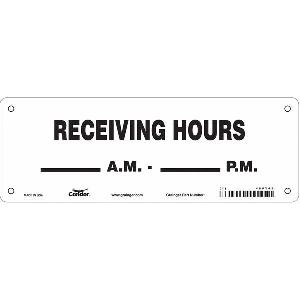 RECEIVING HOURS ___ A.M.-___ P.M., 20 in W x 7 in H, Vertical Rectangle, Aluminum, 486Y45, Condor, Mfr#: 486Y45