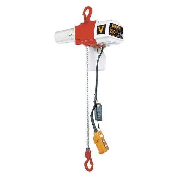Electric Chain Hoist, 250 lb, 10 ft, Hook Mounted - No Trolley, White and Orange, HARRINGTON, Mfr# ED250V-10