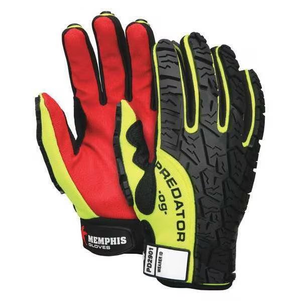 Hi-Vis Mechanics Gloves, L, Lime/Green/Red, Polyurethane, Spandex Lime Fabric/TPR, MCR SAFETY, Mfr# PD2901L