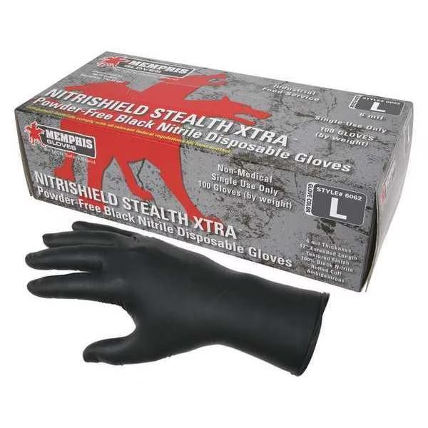 Disposable Industrial/Food Grade Gloves, Nitrile, Powder Free, Black, M, 100 PK, MCR SAFETY, Mfr# 6062M