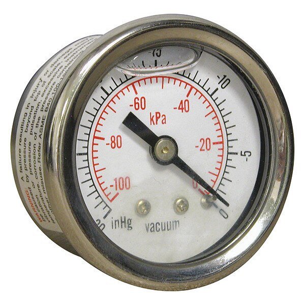Vacuum Gauge, -30 to 0 in Hg, 1/8 in MNPT, Winters, Mfr#: PFQ1220