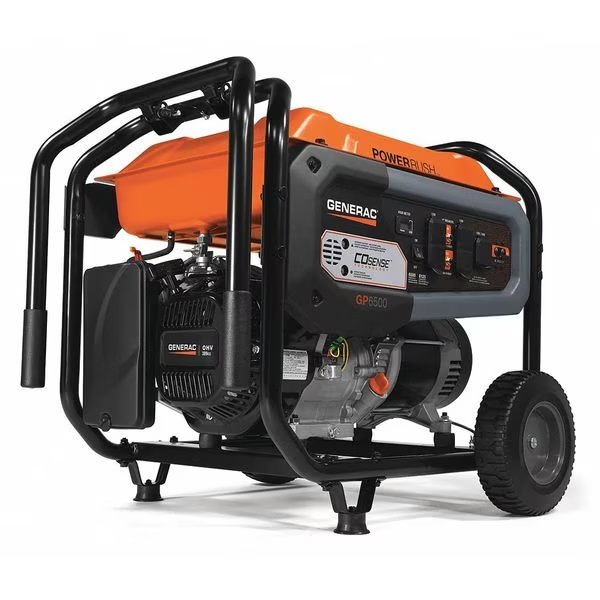 Portable Generator, Gasoline, 6,500 W Rated, 8,125 W Surge, Recoil Start, 120/240V AC, 54.2/27.1 A, Generac, Mfr#: 7680