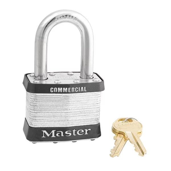 Padlock, Keyed Alike, Long Shackle, Rectangular Steel Body, Steel Shackle, 15/16 in W, Master Lock, Mfr#: 25KALF