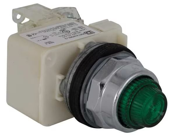 Push to Test Pilot Light, Green, LED, SCHNEIDER ELECTRIC, Mfr# 9001KT35LGG31