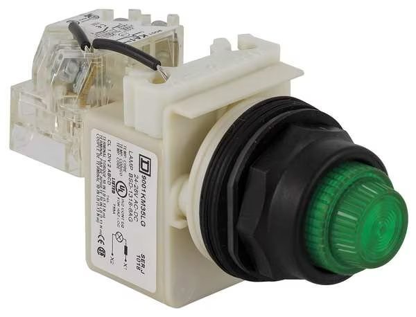 Push to Test Pilot Light, Green, LED, SCHNEIDER ELECTRIC, Mfr# 9001SKT35LGG31