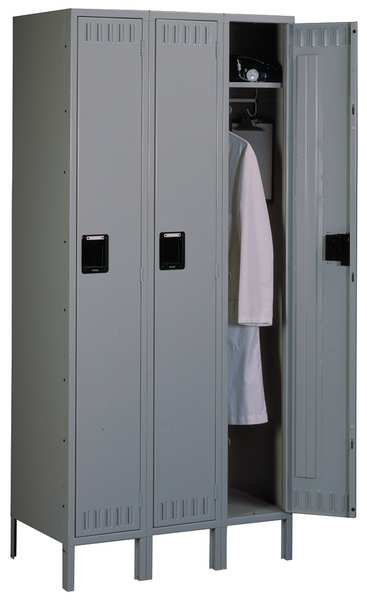 Wardrobe Locker, 36 in W, 15 in D, 78 in H, (1) Tier, (3) Wide, Gray, TENNSCO, Mfr# STS-121572-3MG