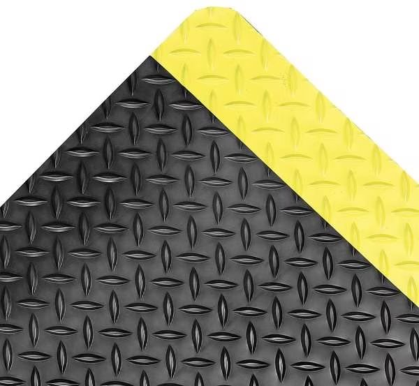 Antifatigue Runner, Black/Yellow, 75 ft. L x 4 ft. W, Vinyl, Diamond Plate Surface Pattern, NOTRAX, Mfr# 975R4875BY