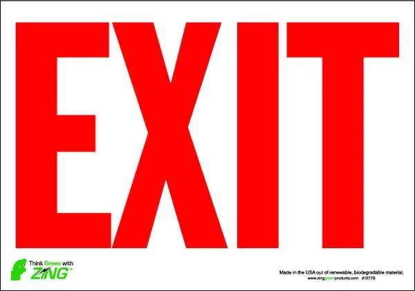 EXIT Sign, Red on White, 7X10