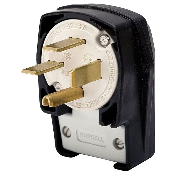 4 Wire Industrial Angle Straight Blade Plug 250VAC 50A, HUBBELL, Mfr# HBL8452C