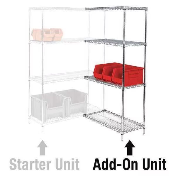Wire Shelving Add-On Unit, 4 Shelf, 72