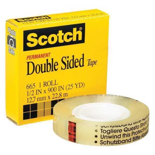 Scotch® 665 Double Sided Tape (Permanent), 3.0 Mil, 1/2