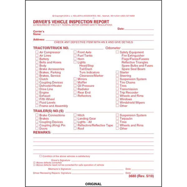 Detailed Vehicle Inspection Report, PK250, Jj Keller, Mfr#: 3680