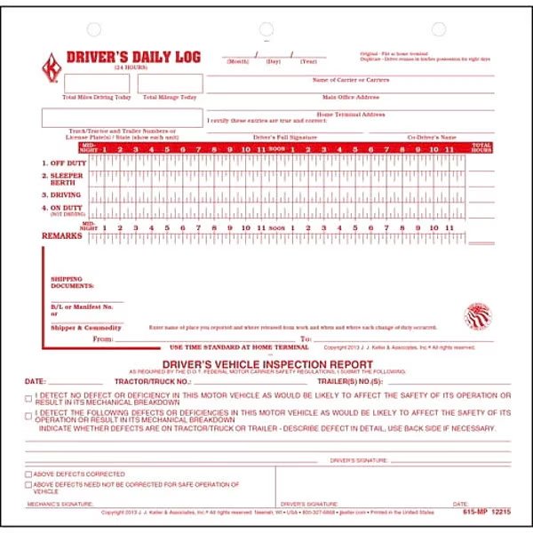 Midsize Drivers Logbook, Carbonless, PK31, Jj Keller, Mfr#: 12215