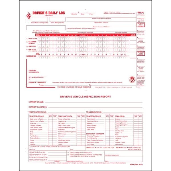 Driver Logbook 2 In 1, Carbonless, PK100, Jj Keller, Mfr#: 8549