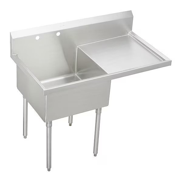 Strdblt, SS, Floor Mnt, 1 Compt Sink, Drnbrd, Floor Mount, 2 Hole, Buffed Satin Finish, ELKAY, Mfr# SS8124R2