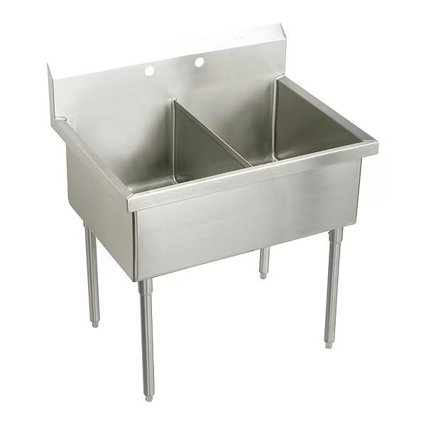 Strdblt, SS, Floor Mnt, 2 Compt Scllry Sink, Floor Mount, 2 Hole, Buffed Satin Finish, Elkay, Mfr#: SS82602