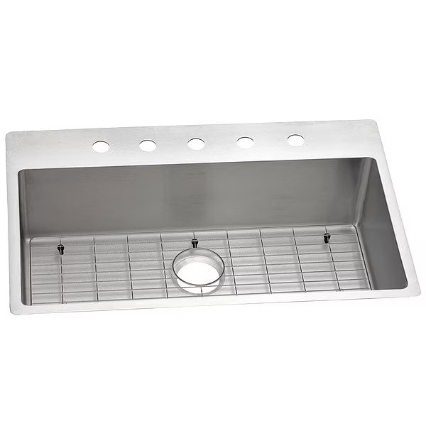Sink, Drop-in, Undermount Mount, 5 Hole, Polished Satin Finish, ELKAY, Mfr# ECTSRS33229TBG5