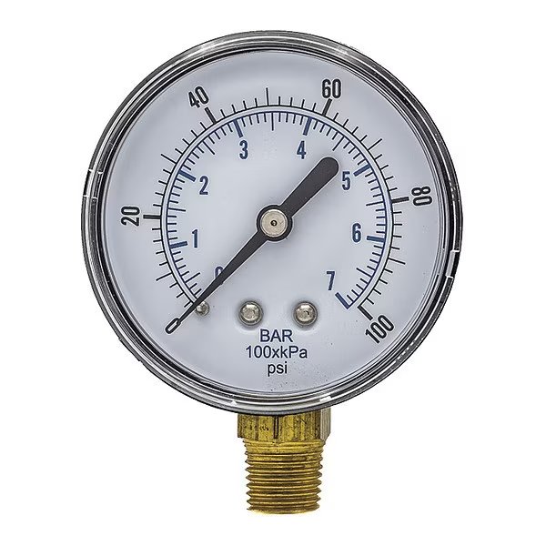 Pressure Gauge, 0 to 100 psi, 1/4 in BSPT, Black, Pic Gauges, Mfr#: SEP-101D-254E-BSPT
