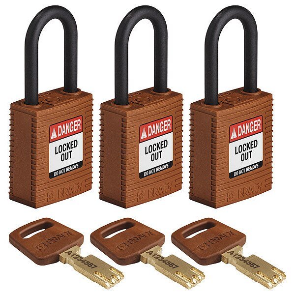 Lockout Padlock, Nylon, Brn, 1-13/16
