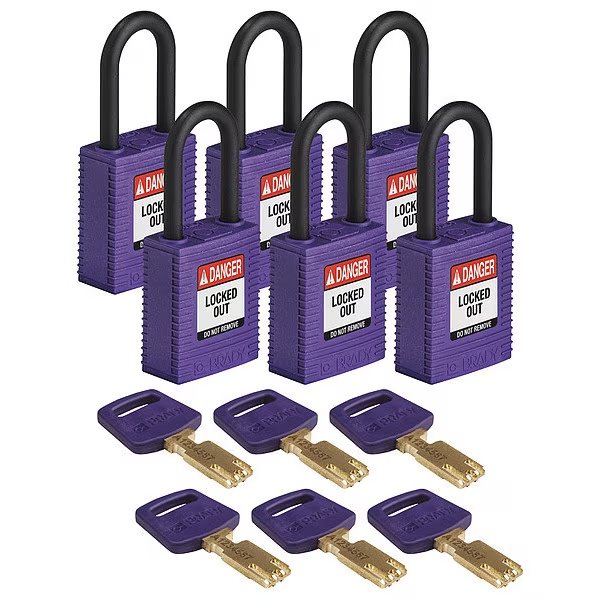 Lockout Padlock, Nylon, Rectangular, PK6, BRADY, Mfr# NYL-PRP-38PL-KA6PK