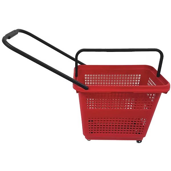 Rolling Hand Basket, PP, Red, 18 1/2 in, Shopping Basket, Mfr#: 114555ROJ0