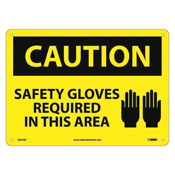 Caution Safety Gloves Required In This Area Sign, NMC, Mfr# C601AB