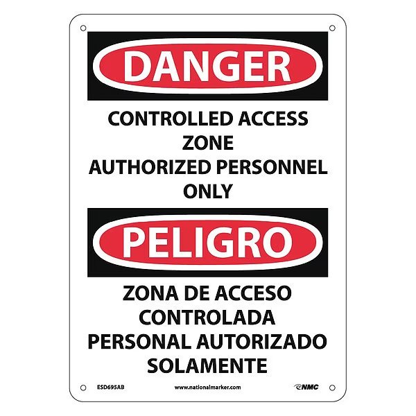 Danger Controlled Access Zone Sign - Bilingual, ESD695AB, NMC, Mfr# ESD695AB