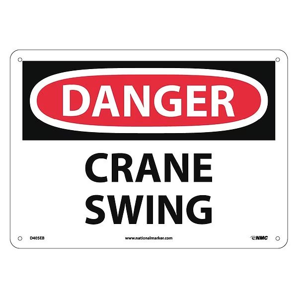 Danger Crane Swing Sign, 10 in Height, 14 in Width, Fiberglass, NMC, Mfr# D405EB
