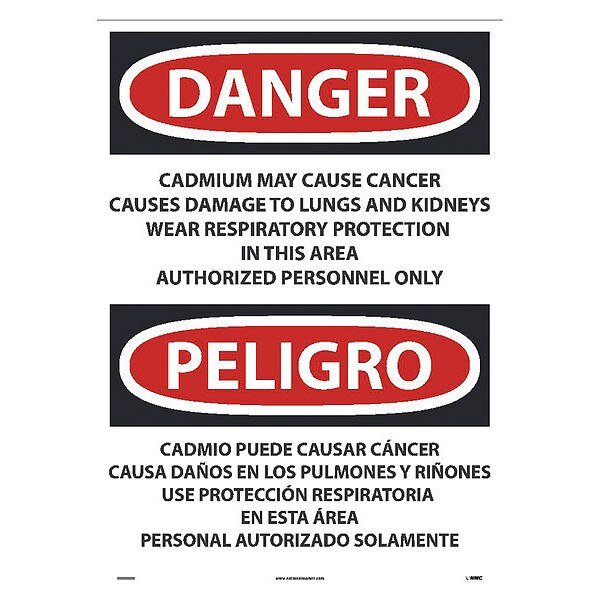 Cadmium May Cause Cancer Causes Sign - Bilingual, ESD28PD, Nmc, Mfr#: ESD28PD