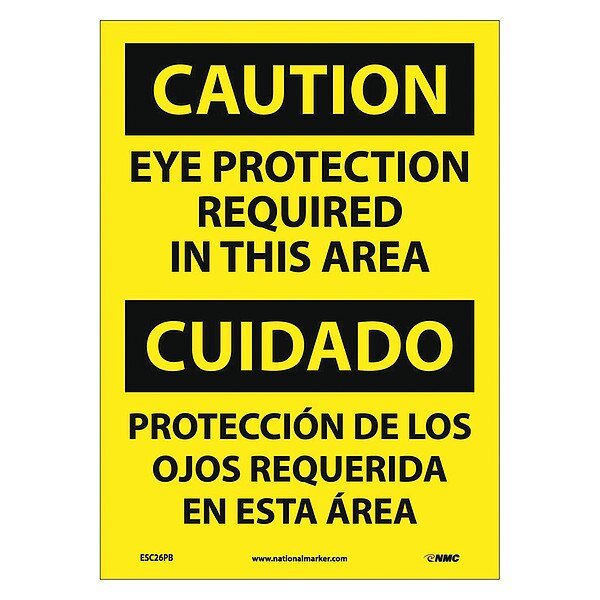 Caution Eye Protection Required Sign, Bil, 14 in Height, 10 in Width, Pressure Sensitive Vinyl, NMC, Mfr# ESC26PB