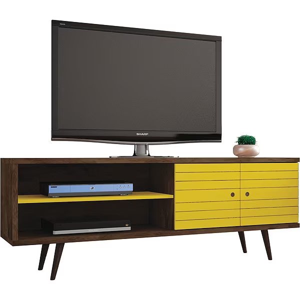 TV Stand, Mid Century, Yellow, 62.99, MANHATTAN COMFORT, Mfr# 201AMC94