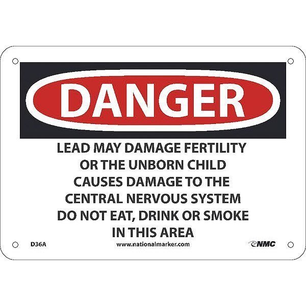 Danger Lead Work Area Sign, D36A, Nmc, Mfr#: D36A