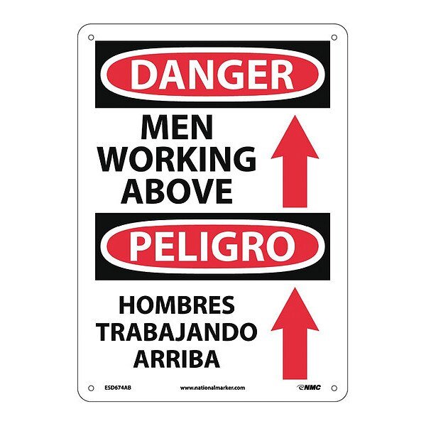 Danger Men Working Above Sign - Bilingual, ESD674AB, Nmc, Mfr#: ESD674AB