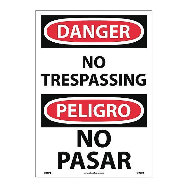 Danger No Trespassing Sign - Bilingual, ESD81PC, NMC, Mfr# ESD81PC