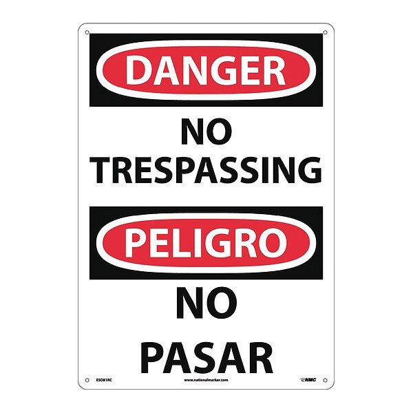 Danger No Trespassing Sign - Bilingual, ESD81RC, NMC, Mfr# ESD81RC
