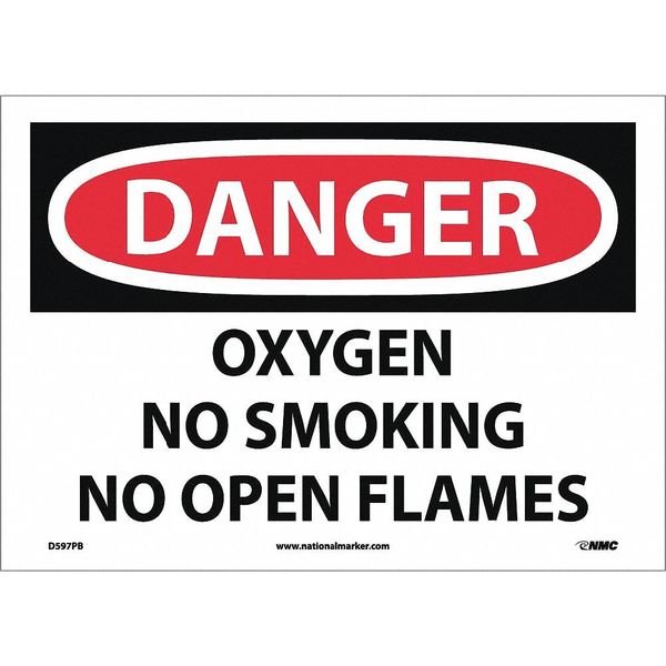 Danger Oxygen No Smoking No Open Flames Sign, D597PB, Nmc, Mfr#: D597PB