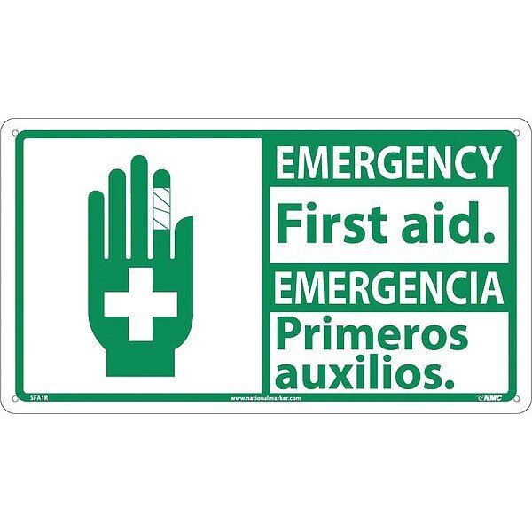 Emergency First Aid Sign - Bilingual, SFA1R, NMC, Mfr# SFA1R