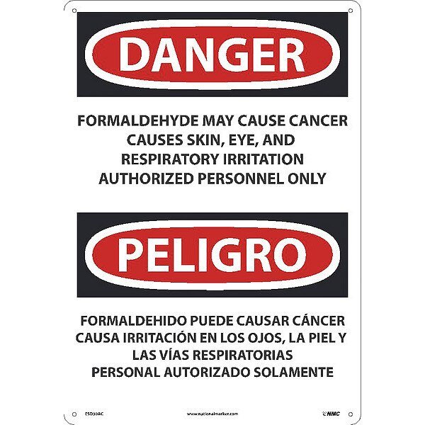 Formaldehyde May Cause Cancer Sign - Bilingual, ESD30AC, NMC, Mfr# ESD30AC