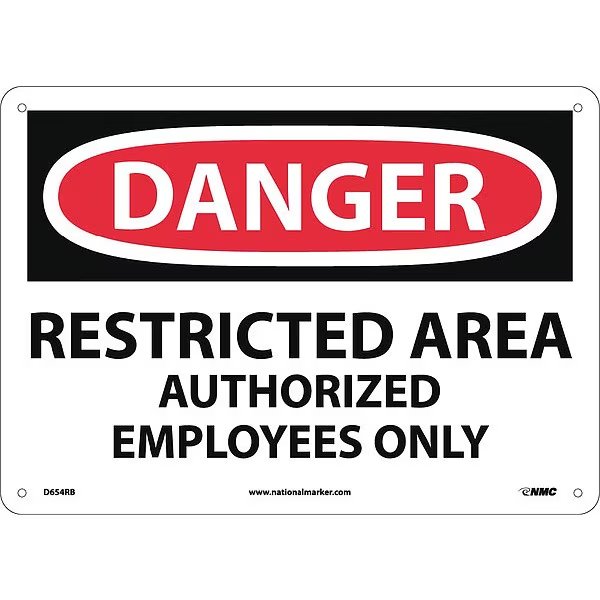 Danger Restricted Area Authorized Employees Only Sign, D654RB, NMC, Mfr# D654RB