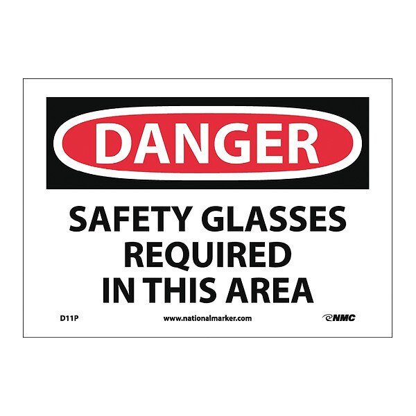Danger Safety Glasses Required In This Area Sign, NMC, Mfr# D11P