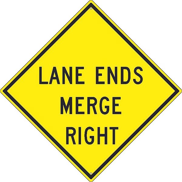Lane Ends Merge Right Sign, TM261K, NMC, Mfr# TM261K
