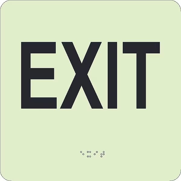 Glow Exit Braille Sign, Nmc, Mfr#: GADA101BK
