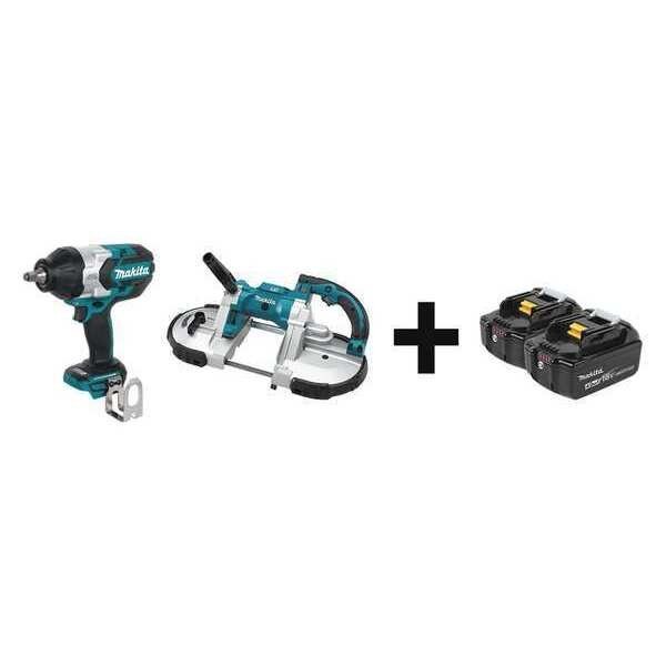 Cordless Combo Kit, 18.0 V, 2 Tools, 2 Batt, Makita, Mfr#: XWT08Z, XBP02Z + BL1840B-2