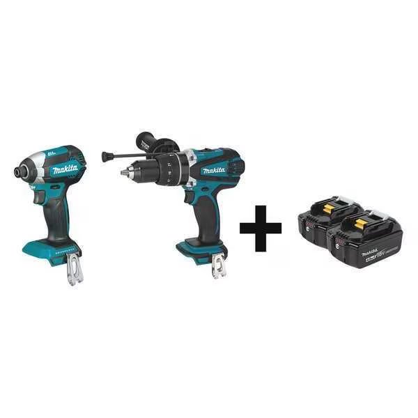 Cordless Combo Kit, 18.0 V, 2 Tools, 2 Batt, Makita, Mfr#: XDT13Z, XPH03Z + BL1840B-2