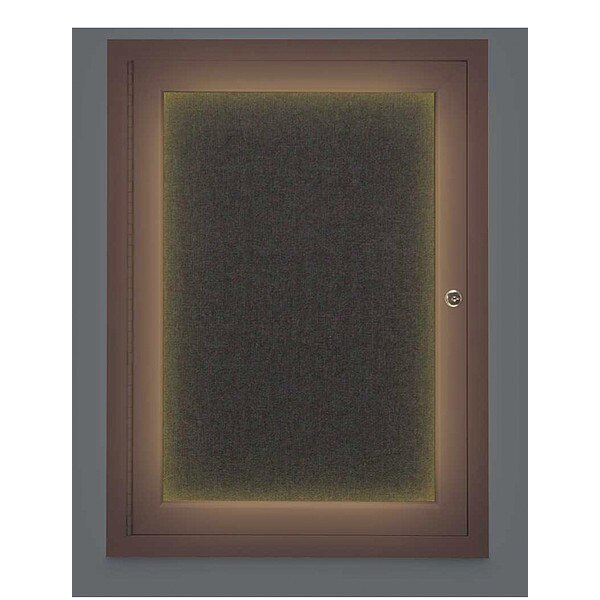 Corkboard, Lighted, Fbrc, Brnz, 1 Dr, 18x24, UNITED VISUAL PRODUCTS, Mfr# UV314ILED-BRONZE-BLACK